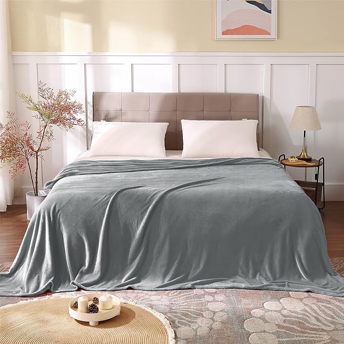 BEDELITE Fleece Blankets Queen Size Grey Throw Blankets - Image 2