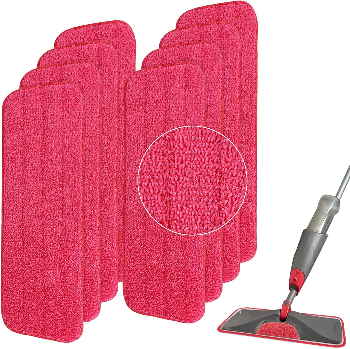 Replacement Microfiber Mop Pad for Rubbermaid Reveal Spray Mop - 8 Pack 16.5" Wet & Dry Floor Cleaning Refills Reusable Fit for Any Microfiber Reveal Flat Mop