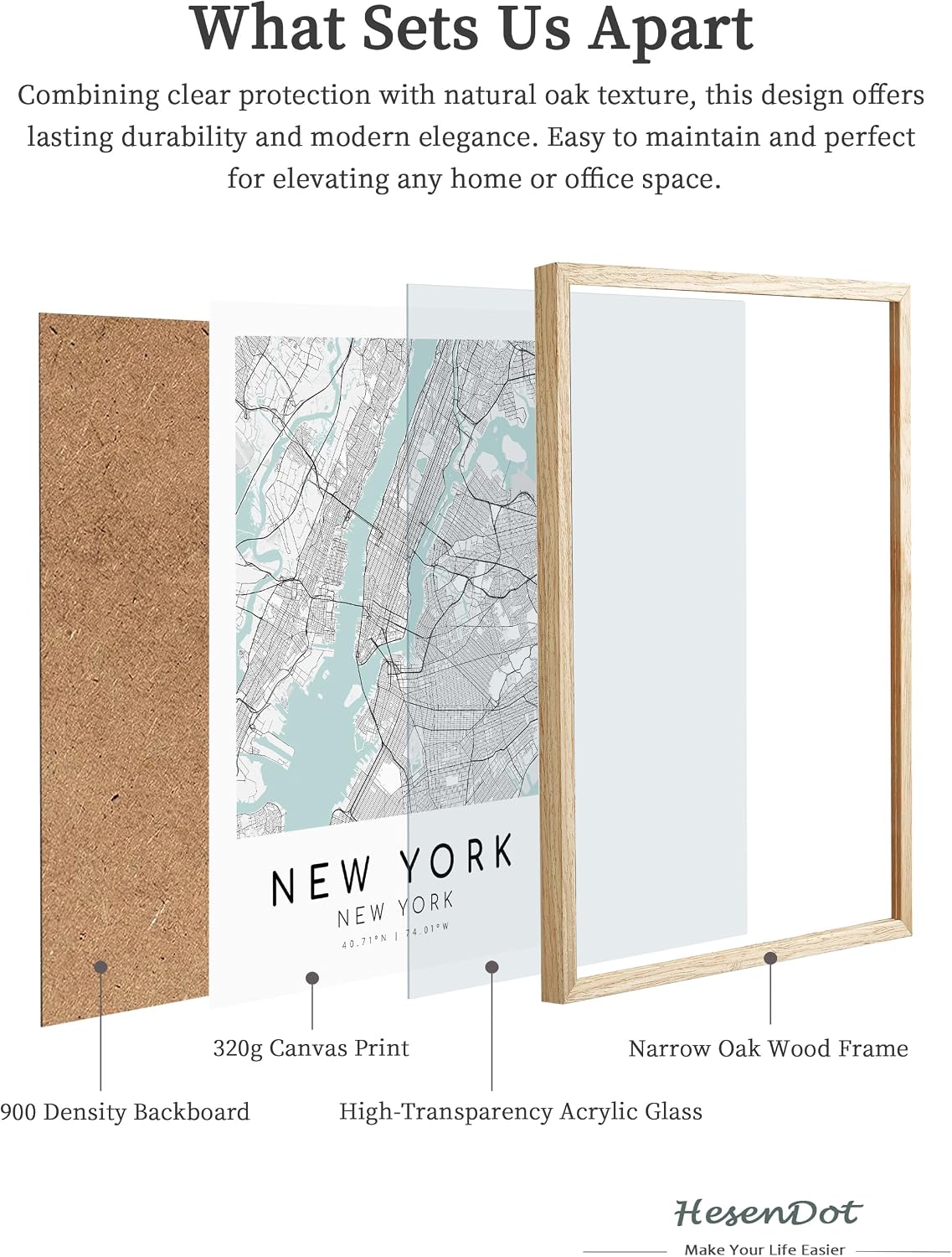 New York Map Framed Wall Art, Minimalist Canvas Print, 12x16