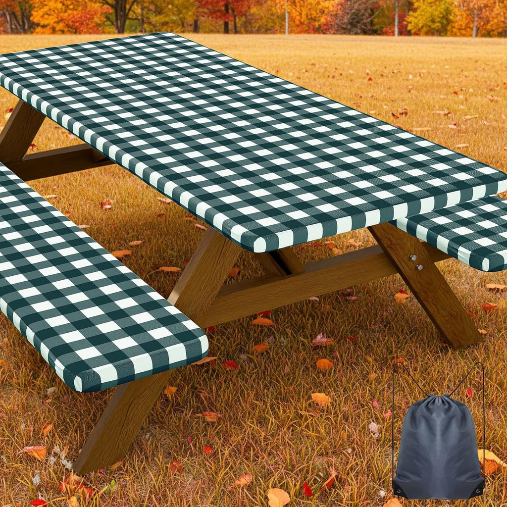 Smiry 5FT Picnic Table Cover with Bench Covers, Elastic Fitted Tablecloth
