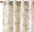 Lazzzy Grey Floral Linen Curtains 96 Inch Farmhouse Back Tab Drapes by Lazzzy