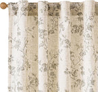 Lazzzy Grey Floral Linen Curtains 96 Inch Farmhouse Back Tab Drapes by Lazzzy