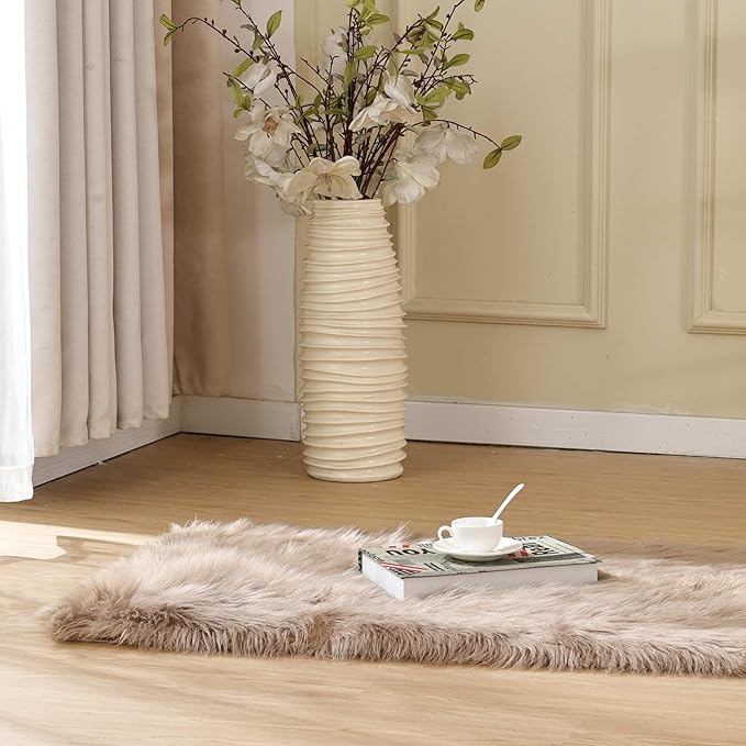Goolela Fluffy Faux Fur Rug for Bedroom Light Brown Beige 2x3 Furry Fuzzy - Image 6