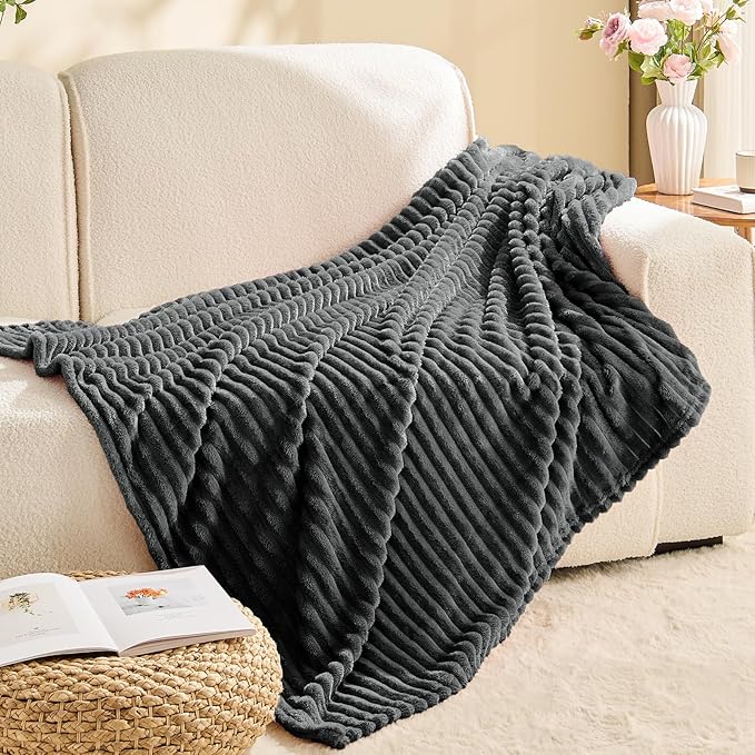 BEDELITE Fleece Throw Blanket for Couch – 3D Ribbed Jacquard Soft and Warm - Image 8
