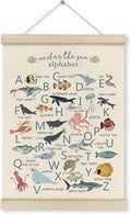 HRQKO Ocean Alphabet Poster Hanger Frame, Ocean Nursery Decor, Sea Animal Wall Decor, ABC Poster Wall Art with Wooden Frames, Alphabet Banner Wall Hanging Decor for Classroom Kids Playroom,12x16 Inch