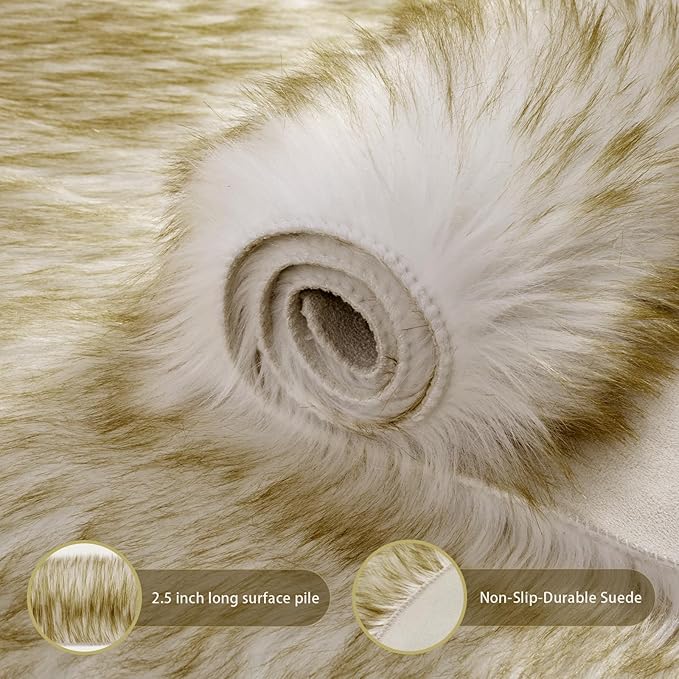 Ciicool Faux Sheepskin Rugs Soft Faux Fur Rug White Gradient Dark Green Fluffy - Image 5