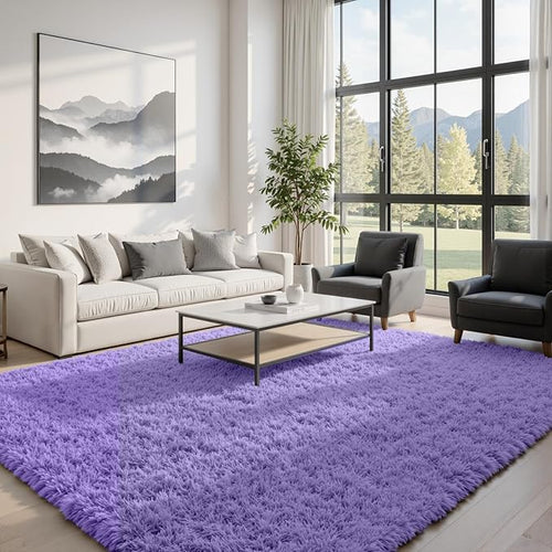 8x10 Area Rugs for Living Room Rug: Soft Fluffy Shag Purple Rugs for Bedroom - Image 2