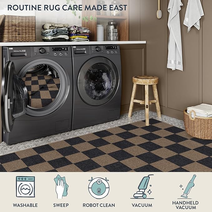 Lahome Colette Checkered Easy Jute 3x5 Rug, Washable Rugs - Image 6