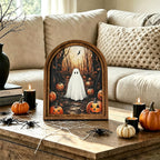 DAZONGE Halloween Wood Framed Arch Sign, Haunted Halloween Ghost Decor