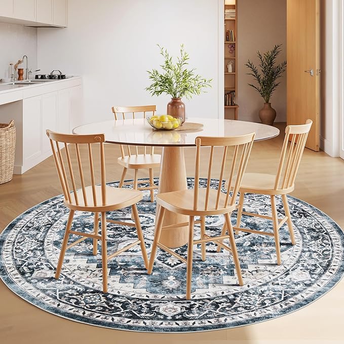 AMADA HOMEFURNISHING Round 4ft Area Rugs, Low-Profile Washable Rug - Image 2