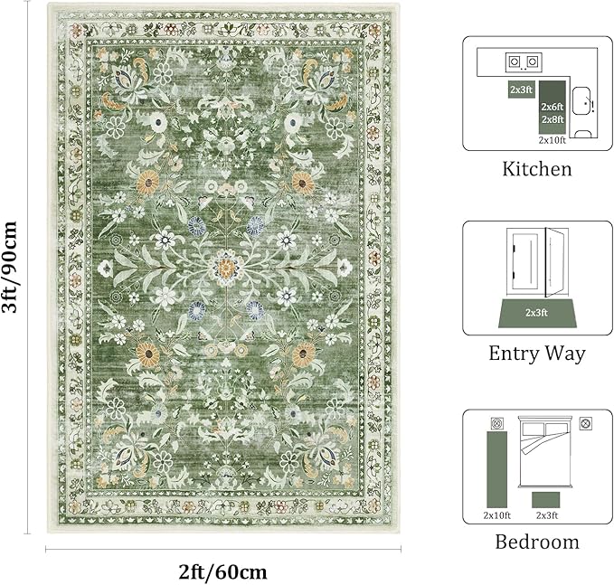 Yamaziot Washable Runner Rug 2x3 – Floral Non Slip Small Entryway Rug - Image 2