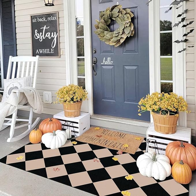 Black Tan Checkered Entry Rug - Image 9