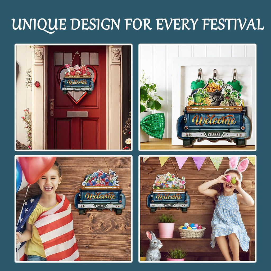 21 Pcs Interchangeable Seasonal Welcome Sign Front Door Decoration
