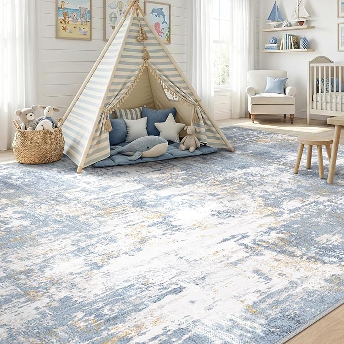 Washable Area Rugs 9'x12' Non-Slip Modern Abstract Soft - Image 4
