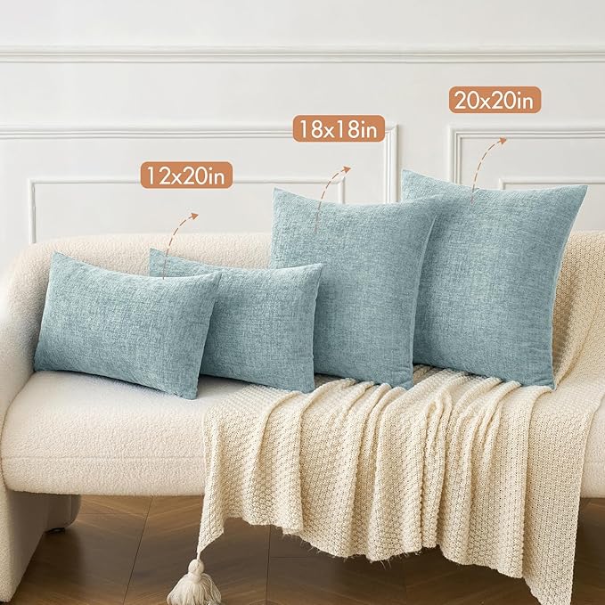 MIULEE Pack of 2 Light Blue Throw Pillow Covers 18x18 Inch Soft Chenille Pillow - Image 4