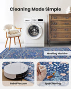 Amada Floral Washable Area Rug,5'x7',Dark Blue