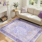 Area Rugs 4'x6' Washable Non-Slip, Floral Vintage Distress Print Pattern by RELEANY