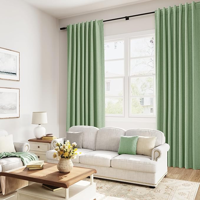 Guken Light Sage 100% Blackout Linen Curtains 63 Inch Length 2 Panels Set - Image 8