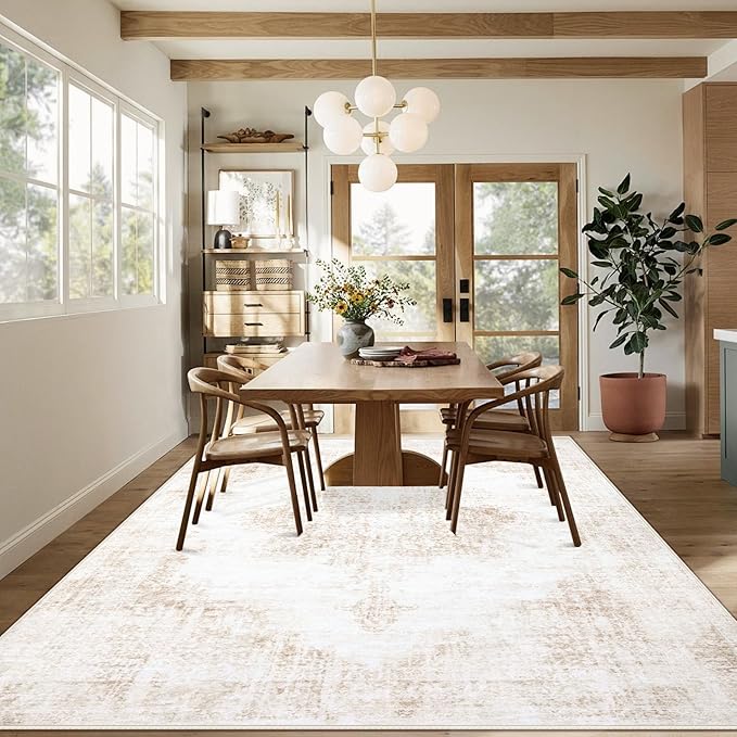 Area Rug 10x14 Vintage Rugs: Large Washable Living Room Rug Retro Medallion - Image 4