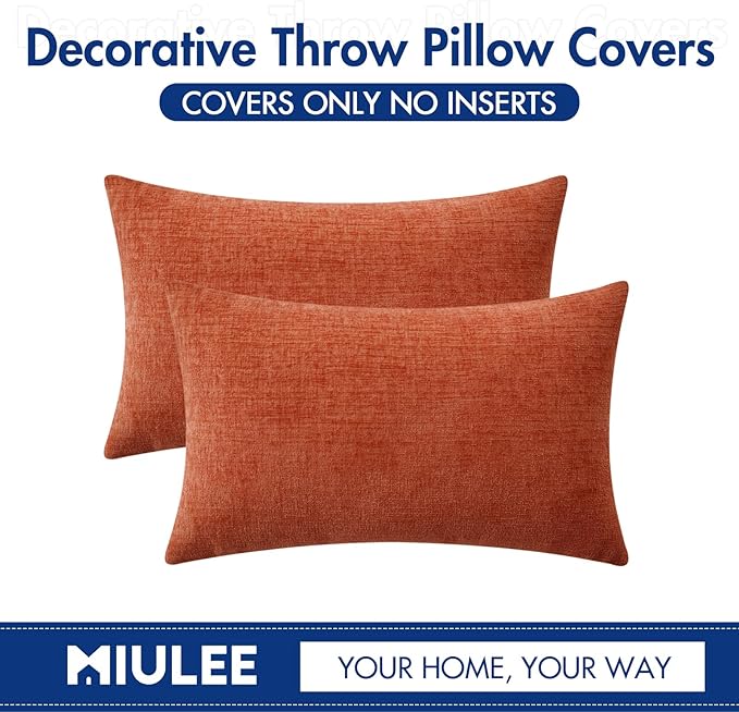 MIULEE Pack of 2 Couch Throw Pillow Covers 12x20 Inch Soft Burnt Orange - Image 6