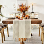 Wracra Linen Table Runner, Stripe Table Runners 72 Inches Long Light Coffee