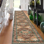 Washable Runner Rug, Stain Resistant & Low Pile Faux Wool Distressed Carpet by Yamaziot
