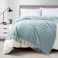 BOURINA Aqua Throw Blanket 50 x70 Inches Jacquard Argyle Throw Textured Solid by BOURINA