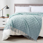 BOURINA Aqua Throw Blanket 50 x70 Inches Jacquard Argyle Throw Textured Solid by BOURINA