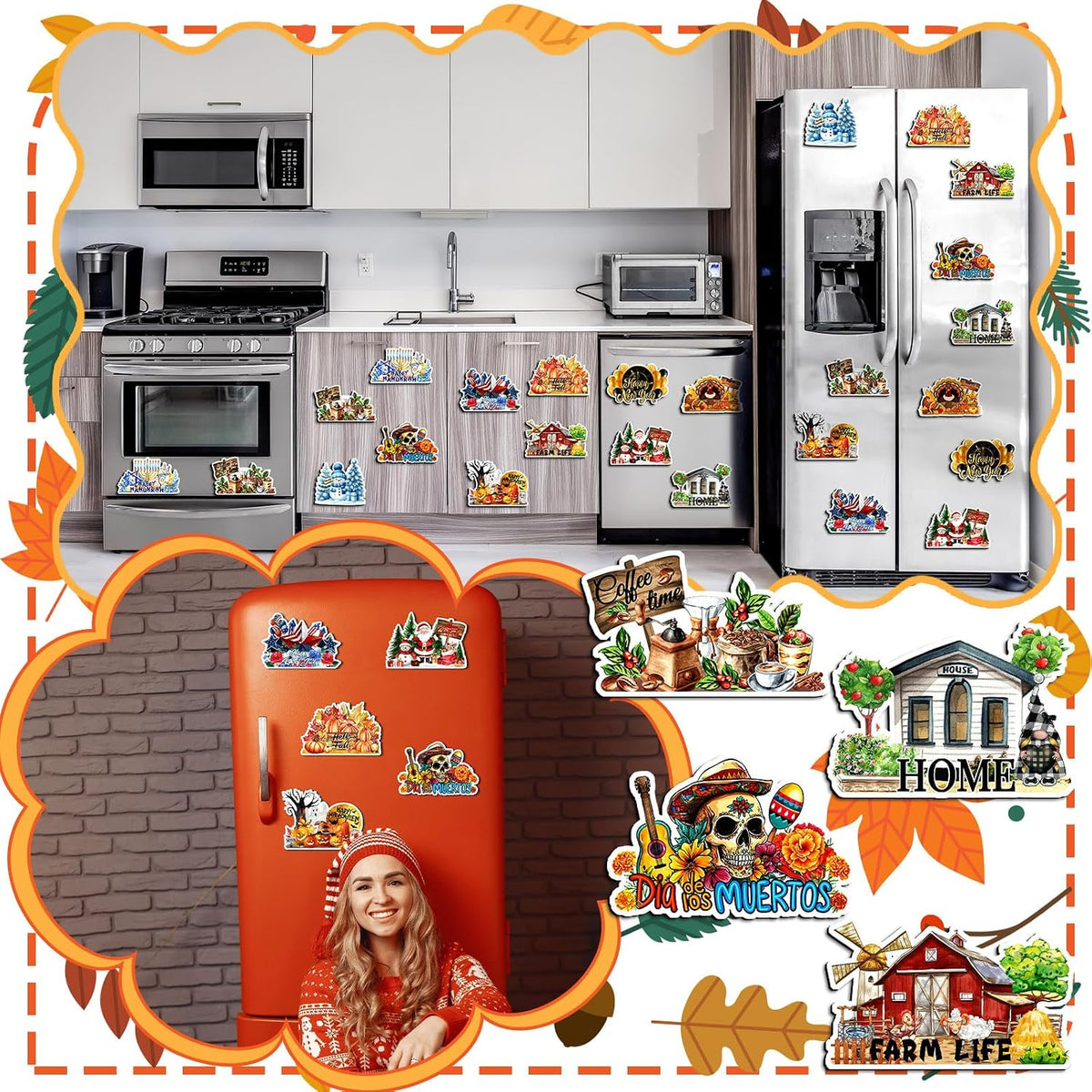 12 Pcs Large Holiday Magnets for Refrigerator 7.8'' Fall Fridge Magnets Seasonal Cruise Door Decorations Home Farm Coffee Magnetic Stickers for Locker Whiteboard Dishwasher Kitchen Decor