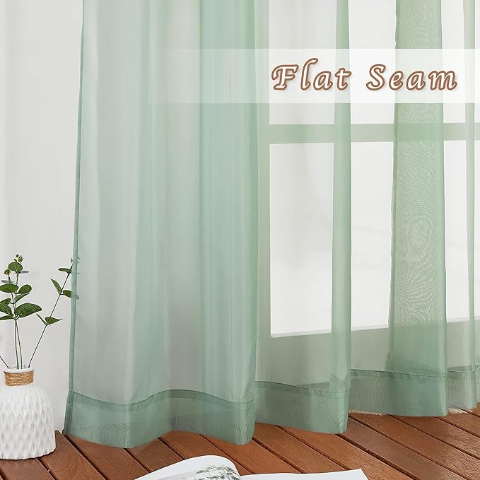 NICETOWN Sage Green Sheer 120 inch Long Curtains Voile Textured, Grommet Soft - Image 6
