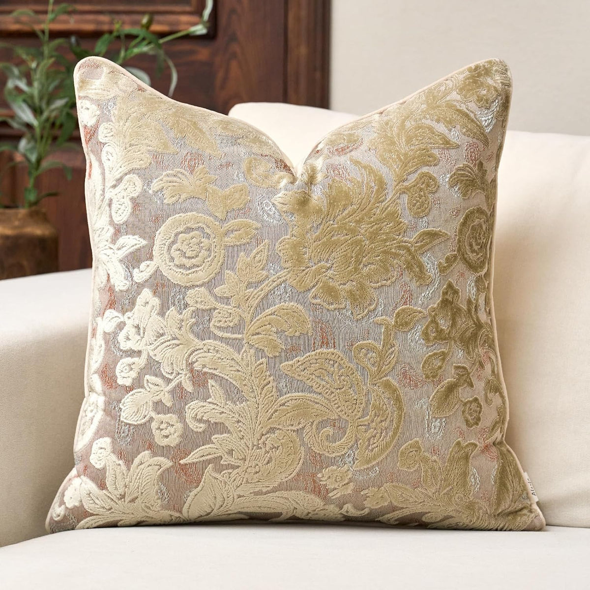 Alerfa Brown Neutral Floral Pillow Cover 12 x 20 Inch, Vintage Cut Velvet Rectangle Couch Throw Pillow Cover Soft Decorative Farmhouse Accent Pillowcase for Living Room Bedroom