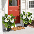 Anthurium Artificial Flowers with Pots, 2 Pack Fake Flowers Potted Faux Outdoor Plants, UV Resistant Realistic Faux Tropical Greenery for Planters Inside Porch Patio Yard (White, 21.6")