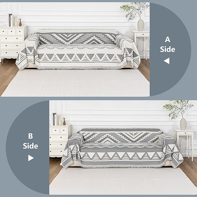 MYSKY HOME Boho Couch Cover for Dogs Washable Grey Rhombic Couch Sofa Protector - Image 3