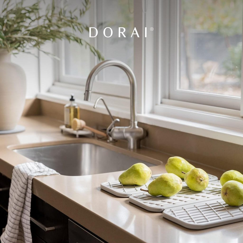 Dorai Home Stone Kitchen Sink Caddy - Diatomaceous Earth Sink Tray with Stainless Steel Feet, Water-Absorbing Countertop Organizer for Kitchen or Bathroom - Sandstone