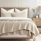 EVERGRACEHOME Stonewashed Cotton Quilt Set, King Size, Flax Beige