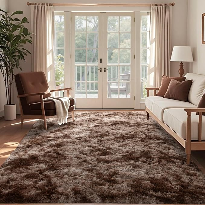 4x6 Ft Shag Brown Area Rug for Bedroom Living Room, Tie-Dyed Ultra Soft Fluffy by Cuzwlovita