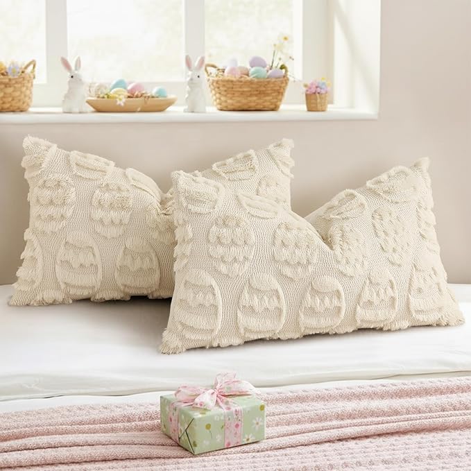 decorUhome Easter Beige Egg Pillow Covers 12x20 Inch Set of 2, Soft Plush Faux - Image 4