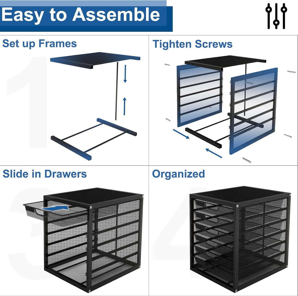 Mesh Desk Organizer with 6 Tier Sliding Drawers,Black
