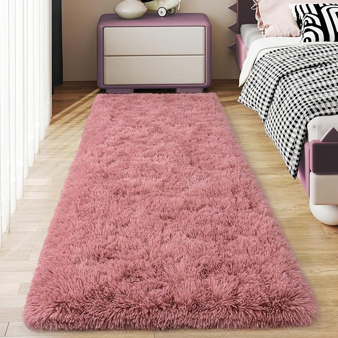 Soft Runner Rugs for Bedroom Hallways, 2x6 Blush Pink Fluffy Shag Throw Area by Ailyei