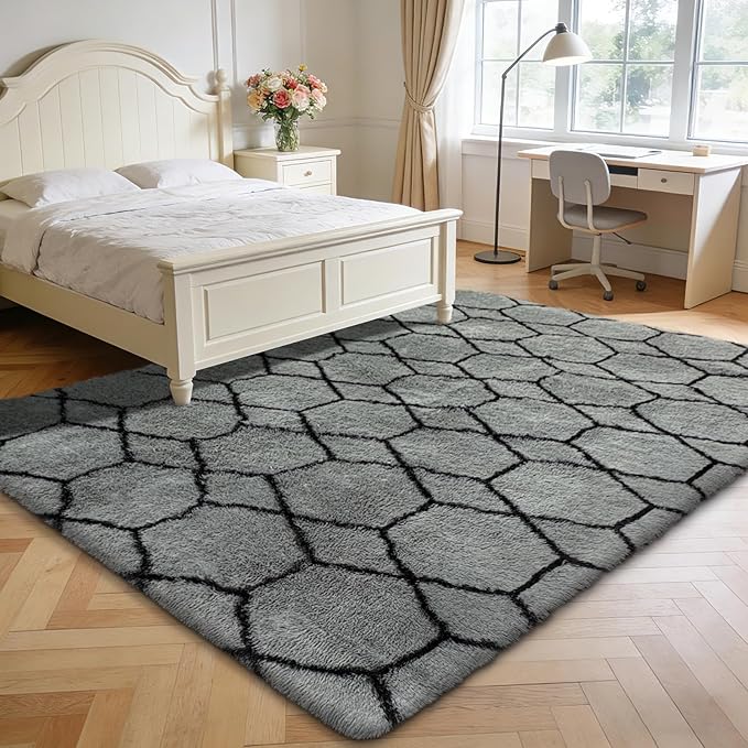 Shag Area Rug for Bedroom 5x8, Fluffy Area Rugs for Living Room, Geometric Soft - Image 7