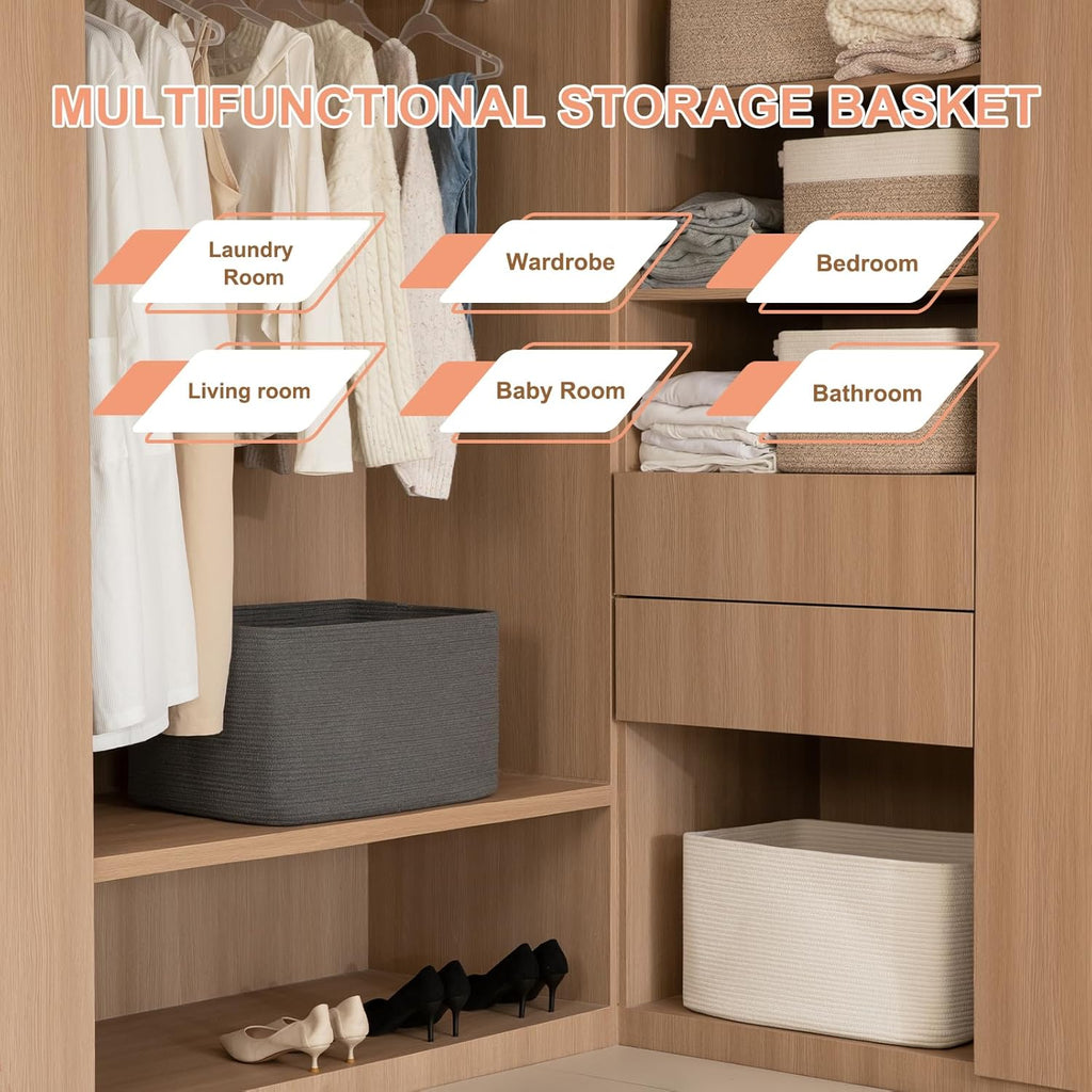 OIAHOMY 75L Large Blanket Basket Woven Rope Storage Basket Dark Grey