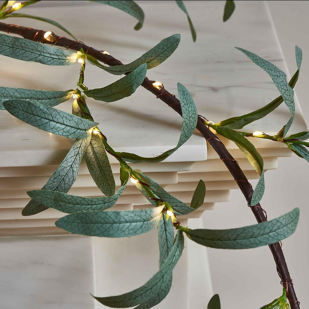 LITBLOOM Lighted Olive Garland Battery Operated with Timer 96 Fairy Lights 6FT, Artificial Greenery Twig Vine Lights for Christmas Spring Fireplace Mantle Decoration Indoor Outdoor