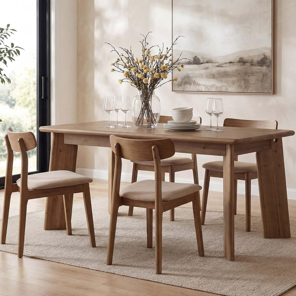 LITTLE TREE Solid Wood Dining Table for 4-6 People, 63 Inches Dining Room Table, Vintage Rectangle Kitchen Table with Leaning Legs, Dinner Tables for Dining Room Living Room, Easy Assembly, Chestnut