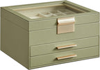 SONGMICS Jewelry Box Organizer, 3-Layer Storage with 2 Drawers, Glass Lid