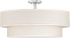 2 Tier 21" Black Semi-Flush Mount Light Cream Fabric Drum Shade