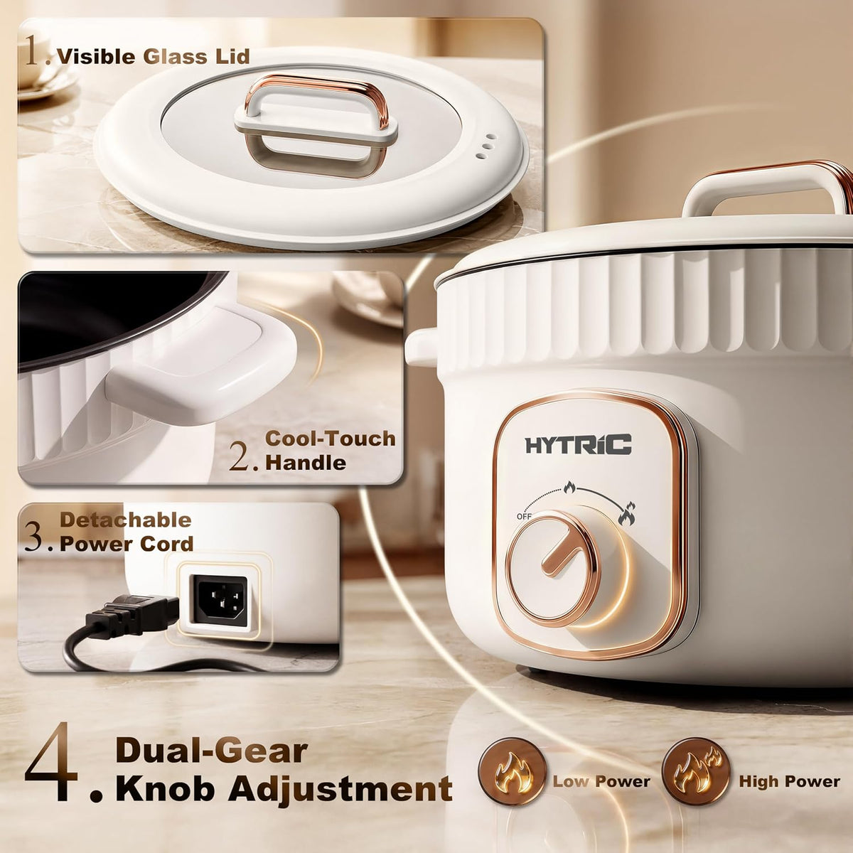 HYTRIC 4.5L Electric Pot, 1200W Non-Stick Hot Pot Electric with Dual Power