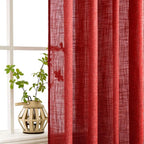 MIULEE Red Linen Short Curtains 63 Inch Length 2 Panels - Image 5