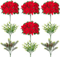 9 Pack Poinsettias Flowers Artificial Christmas Flowers for Outdoors, 14'' Mixed Fake Red Velvet Poinsettias Flowers Faux Eucalyptus Plants Pine Branches UV-Resistant for Vase Garden Porch Home Decor