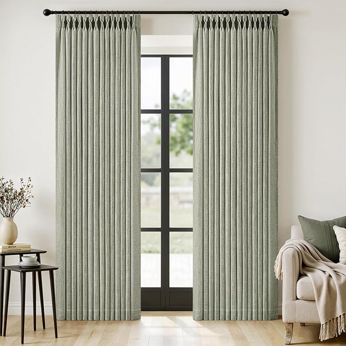 MIULEE Pinch Pleated Thick Linen Curtains 90 Inches Long 2 Panels by MIULEE