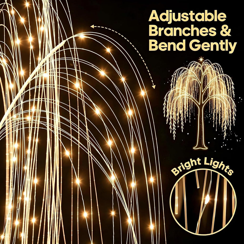 5FT Lighted Weeping Willow Tree, 216 LED Artificial Willow Tree, Warm
